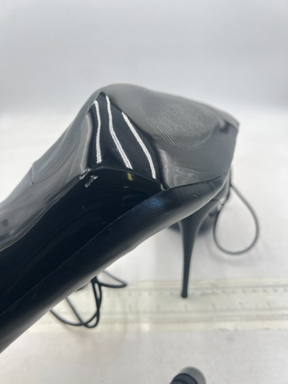 miss left Black Stiletto Heel Pointy Toe Mule Slip On Lace Up Slide Sandal - Picture 6 of 8